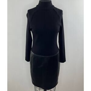 VINTAGE Carmelo Pomodoro Black Long Sleeve High Neck Wool Leather Sheath Dress M